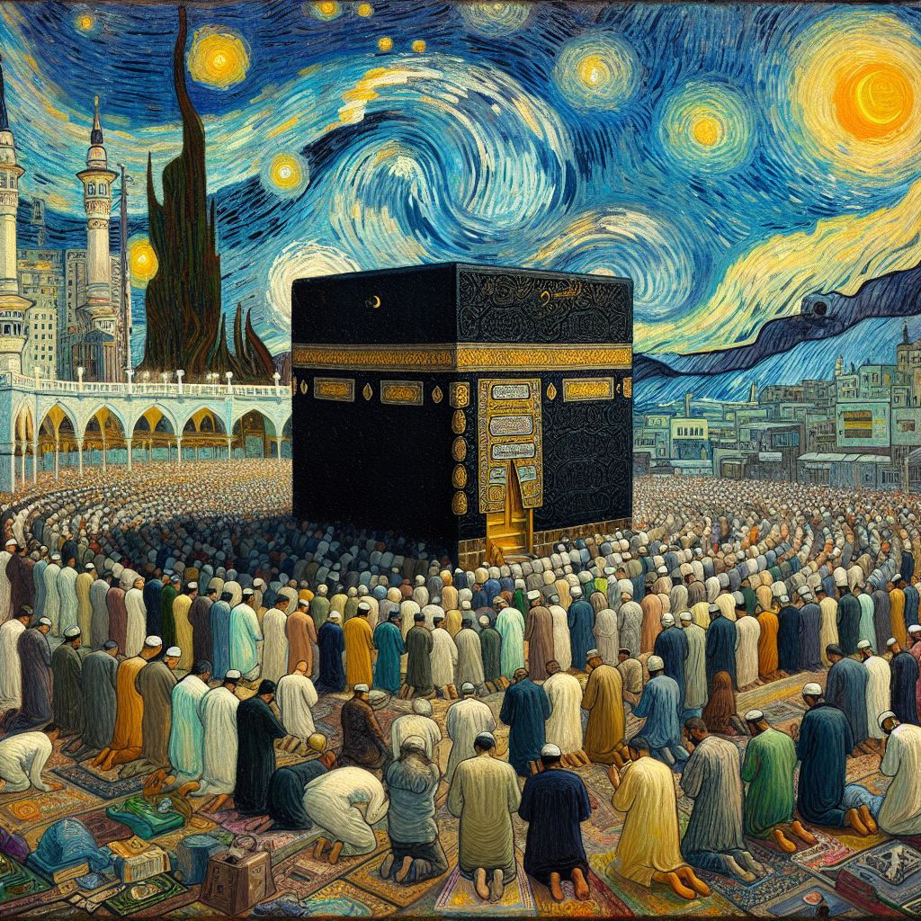 kaaba and mecca painting in van gogh style